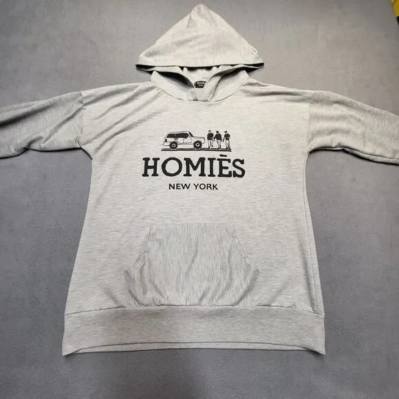Homies New York Hoodie Womens L Gray Pullover Sweatshirt Long Sleeve Lightweight - Picture 2 of 7